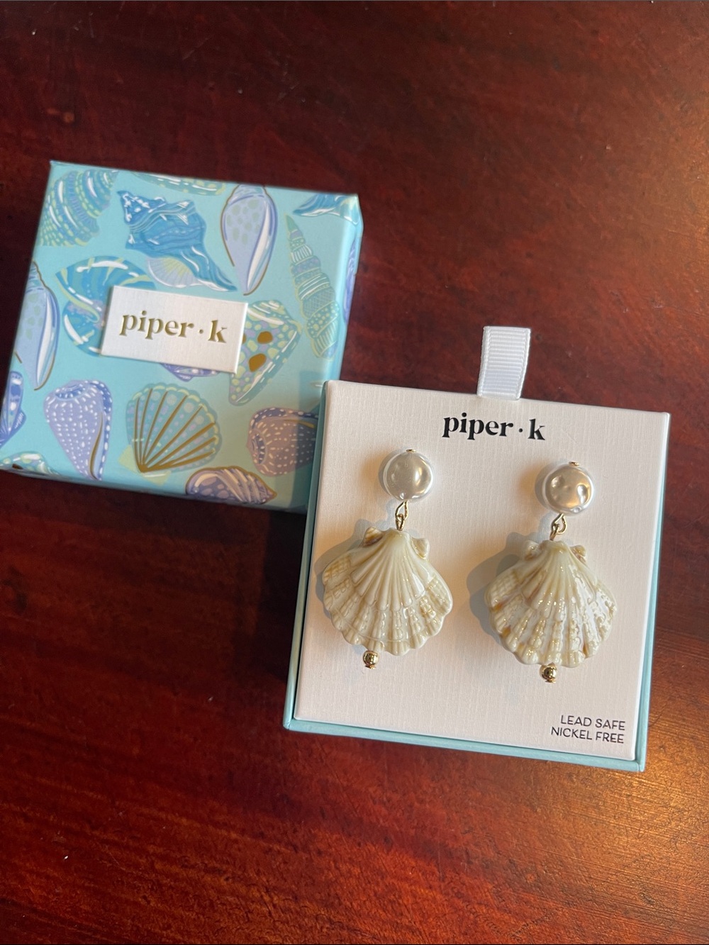 piper·k Cream Shell Drop Earrings with Pearl Studs